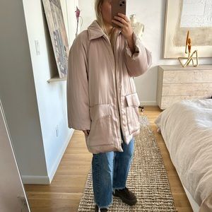 Pink satin Nanushka  puffer coat small